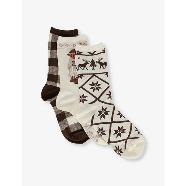 Polo Ralph Lauren Winter Bear Pack of Three Stretch-Cotton Socks