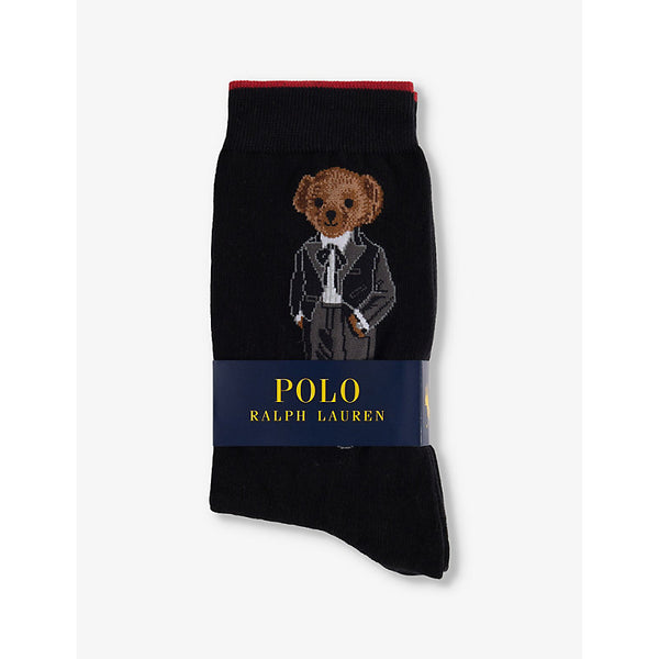 Polo Ralph Lauren Bear-Intarsia Stripe-Trim Stretch-Cotton Socks