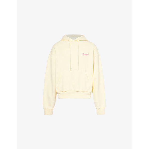 Jacquemus Brand-embroidery kangaroo-pocket relaxed-fit cotton-jersey hoody