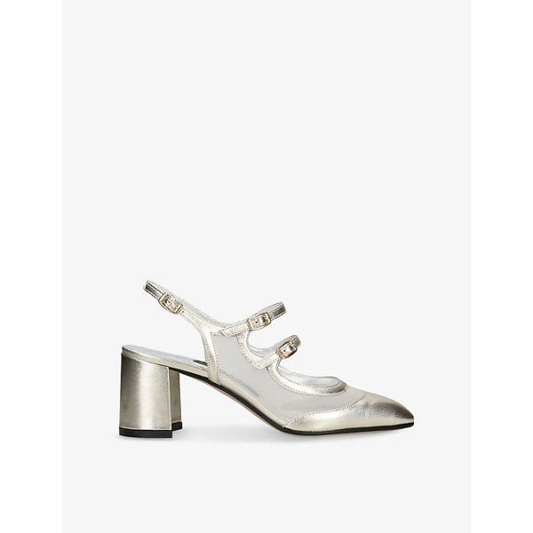 Carel Bananight Triple-Strap Metallic-Leather Mary Jane Pumps