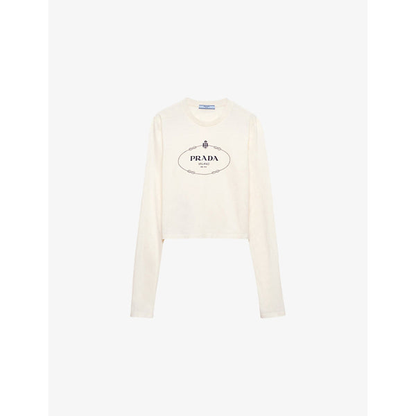 Prada Logo-Print Long-Sleeve Cotton-Jersey Top