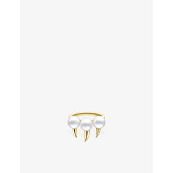 Tasaki Danger Fang 18ct yellow-gold, 0.01ct diamonds and Akoya-pearl ring