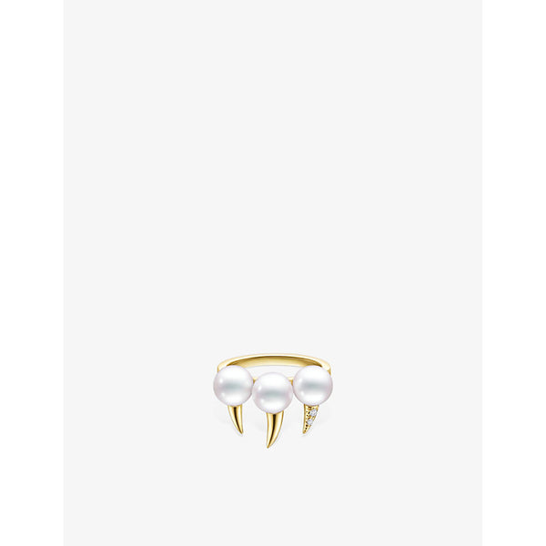 Tasaki Danger Fang 18ct yellow-gold, 0.01ct diamonds and Akoya-pearl ring