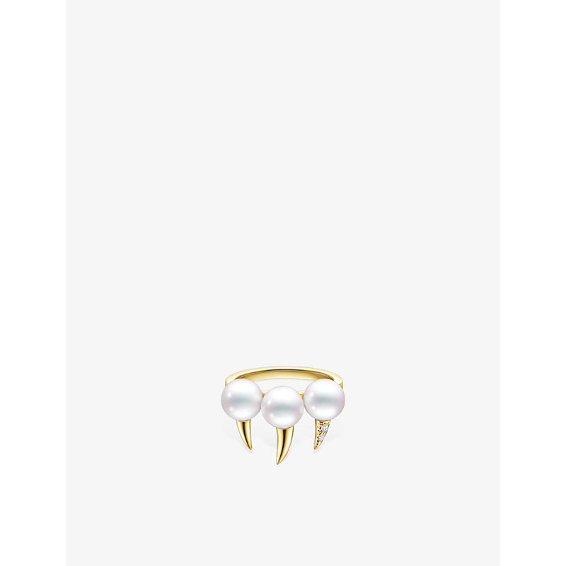 Tasaki Danger Fang 18ct yellow-gold, 0.01ct diamonds and Akoya-pearl ring