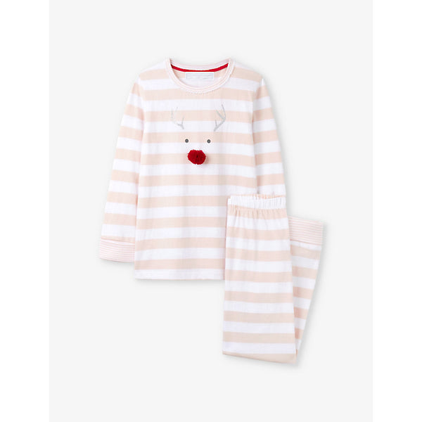 The Little White Company Jingles Reindeer striped organic-cotton pyjamas 1-2 years | THE LITTLE WHITE COMPANY