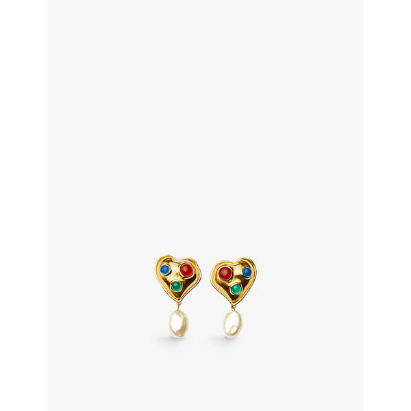 Missoma Rouje 18ct recycled yellow gold-plated brass, pearl and quartz earrings