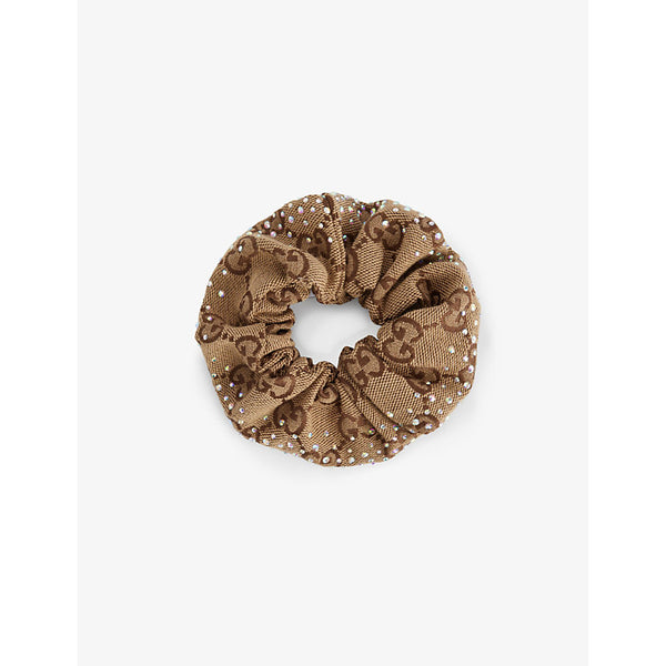 Gucci GG-Monogram Crystal-Embellished Canvas Hair Scrunchie