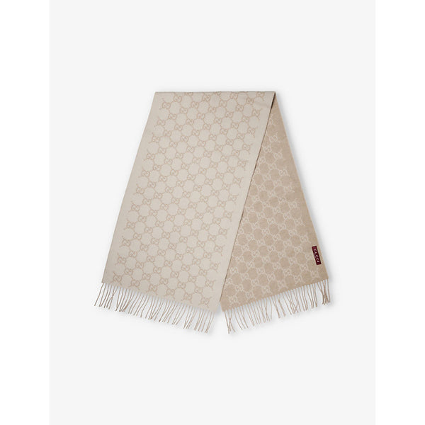 Gucci GG Monogram Fringed-Trim Brushed Cashmere Shawl