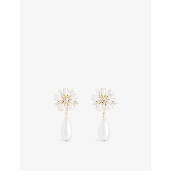 Lelet Ny Annie Teardrop crystal and pearl drop earrings