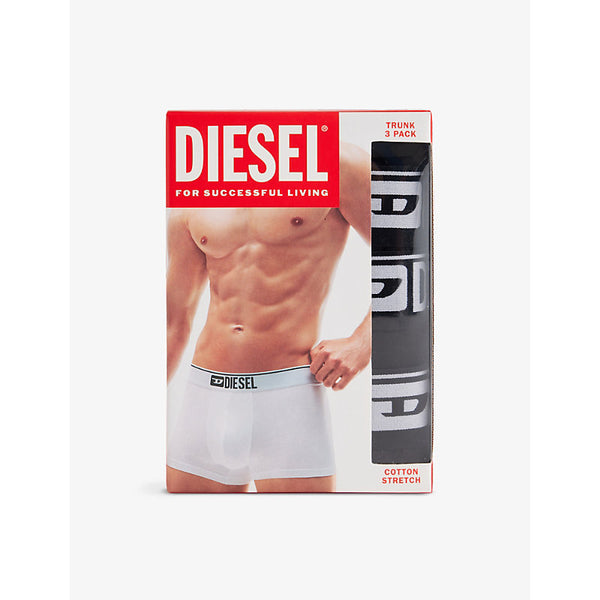 Diesel Branded-Waistband Pack of Three Stretch-Cotton Trunks