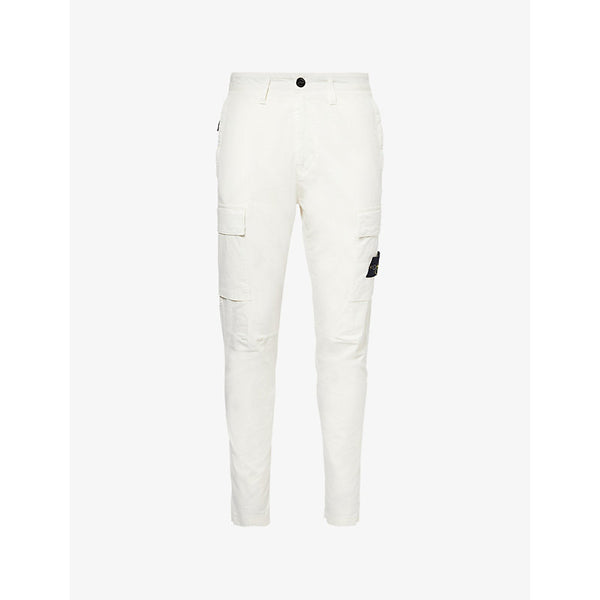 Stone Island Brand-Badge Straight-Leg Regular-Fit Stretch-Cotton Trousers