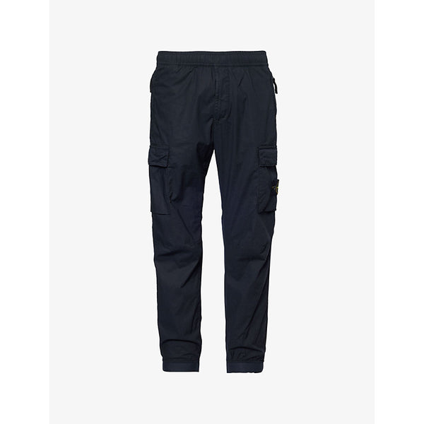 Stone Island Brand-Badge Tapered-Leg Regular-Fit Stretch-Cotton Trousers