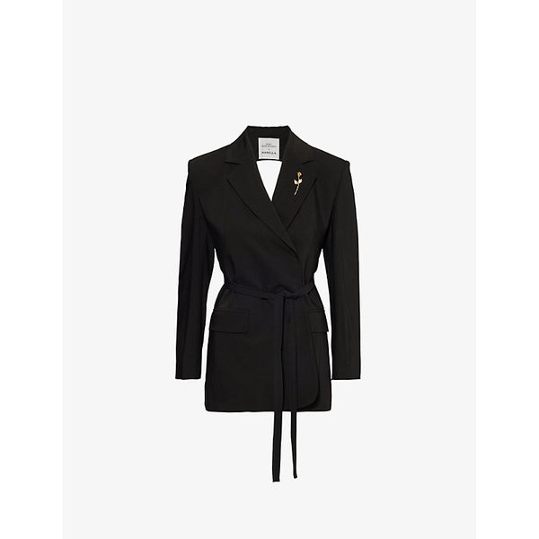 Marella x Emily Ratajkowski Cutout Open-Back Wool-Blend Blazer