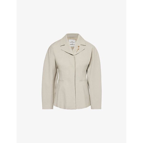 Marella x Emily Ratajkowski Rounded Single-Breasted Linen-Blend Blazer