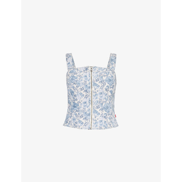 Levis Cropped Flower-Print Denim Top