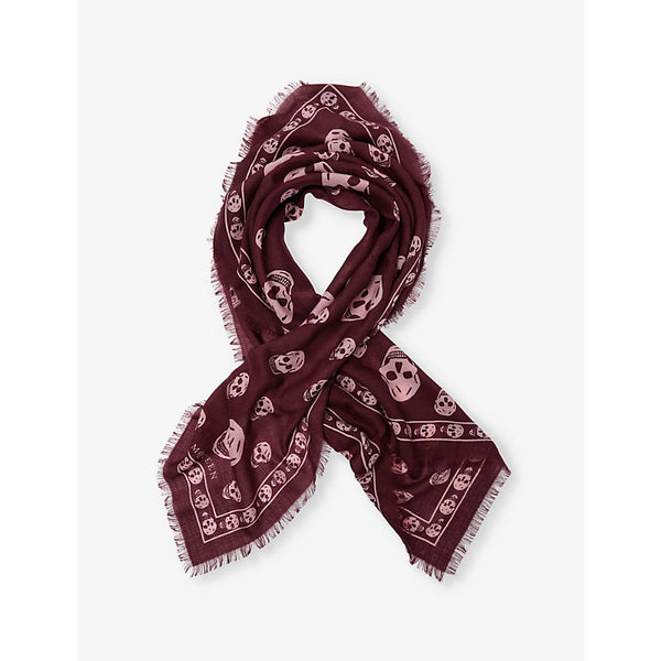 Alexander Mcqueen Skull-Print Fringed Wool Scarf