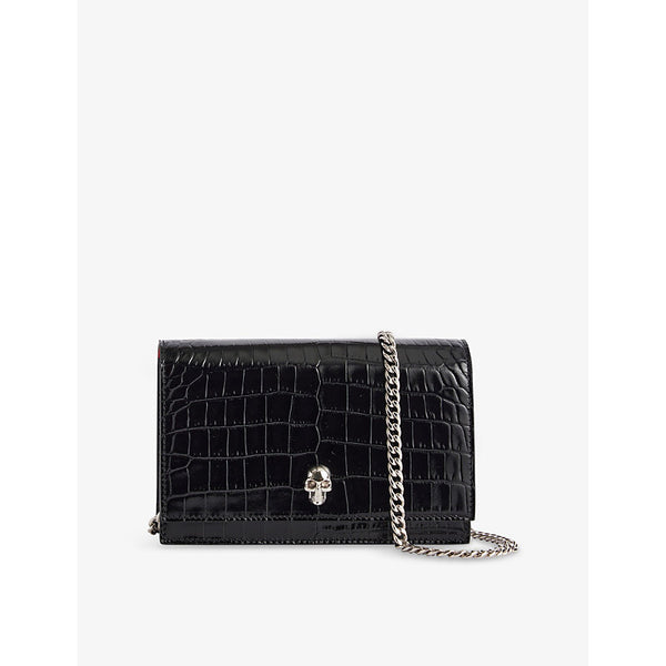 Alexander Mcqueen Skull Croc-Embossed Leather Crossbody Bag