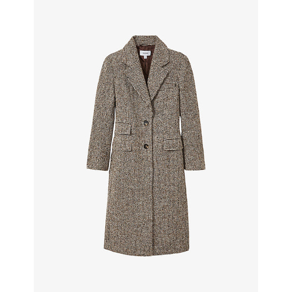 Reiss Kai Houndstooth Check-Pattern Wool-Blend Coat