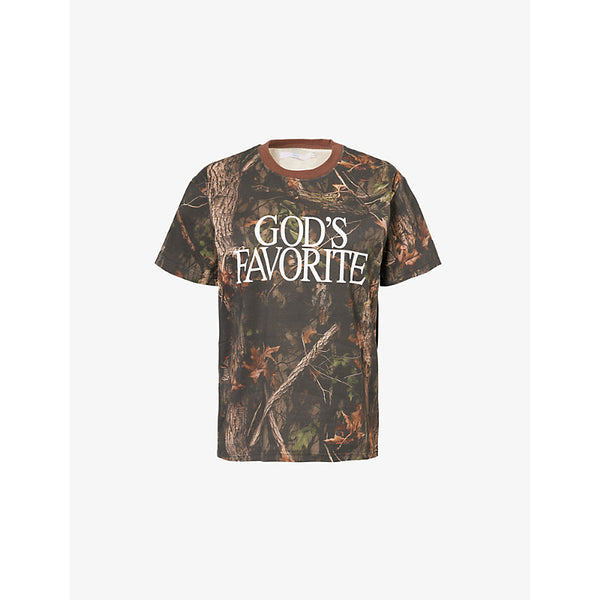 Praying Slogan-Print Relaxed-Fit Cotton T-Shirt