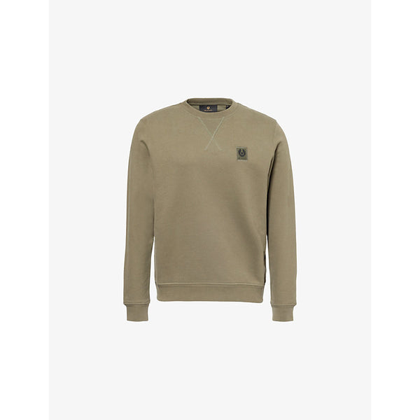 Belstaff Crewneck Brand-Patch Stretch-Cotton Sweatshirt