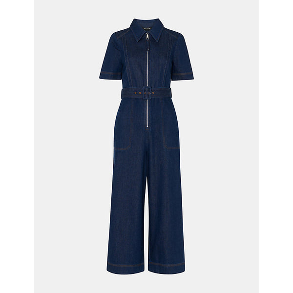 Whistles Pin-Tuck Belted Denim Jumpsuit