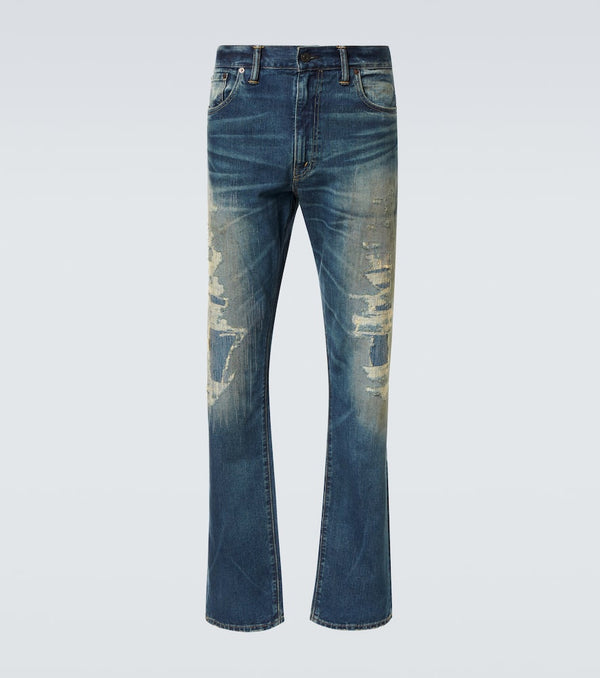 RRL Distressed high-rise slim jeans