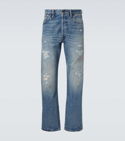 RRL Distressed low-rise straight jeans