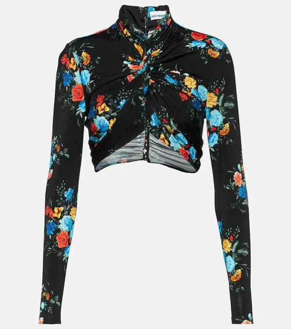 Rabanne Floral jersey crop top