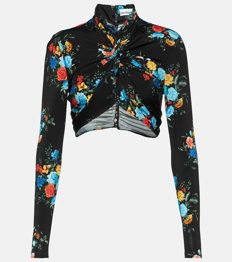 Rabanne Floral jersey crop top