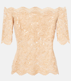 Rabanne Floral lace-trimmed off-shoulder top