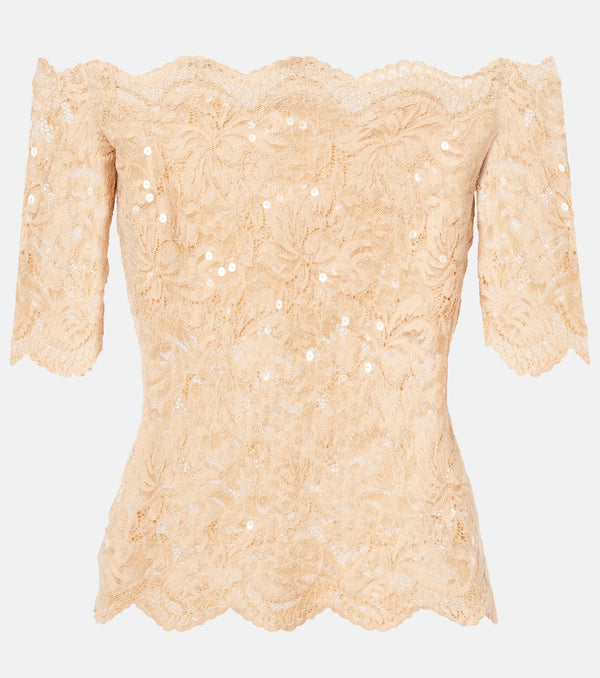 Rabanne Floral lace-trimmed off-shoulder top