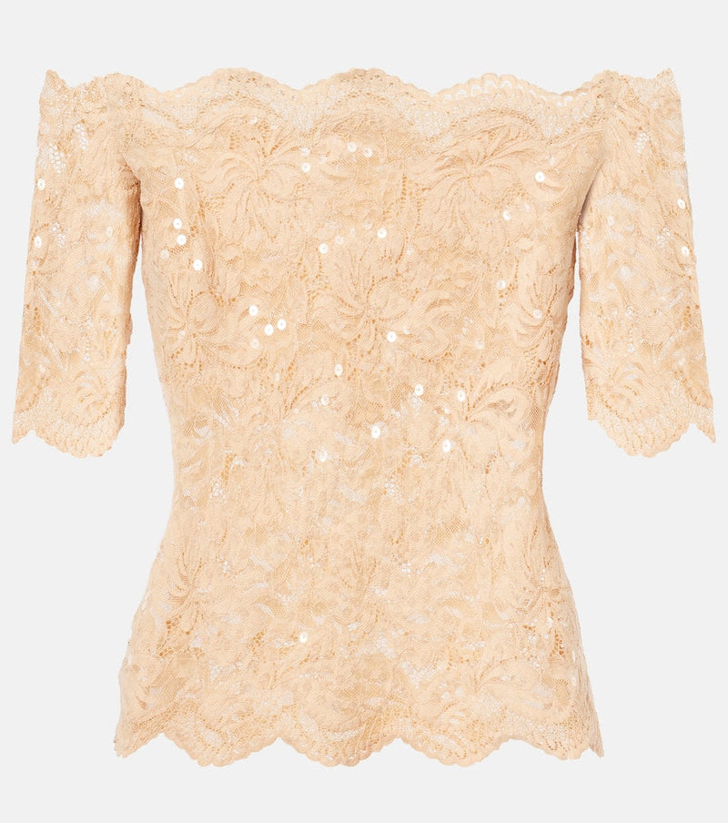 Rabanne Floral lace-trimmed off-shoulder top