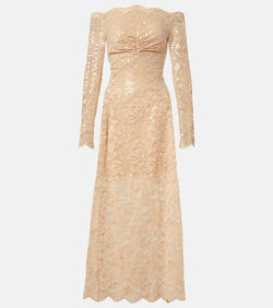 Rabanne Sequined off-shoulder lace maxi dress