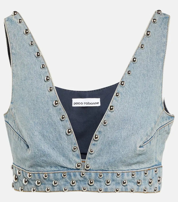 Rabanne Stud-embellished denim bra top | LYBSTORE