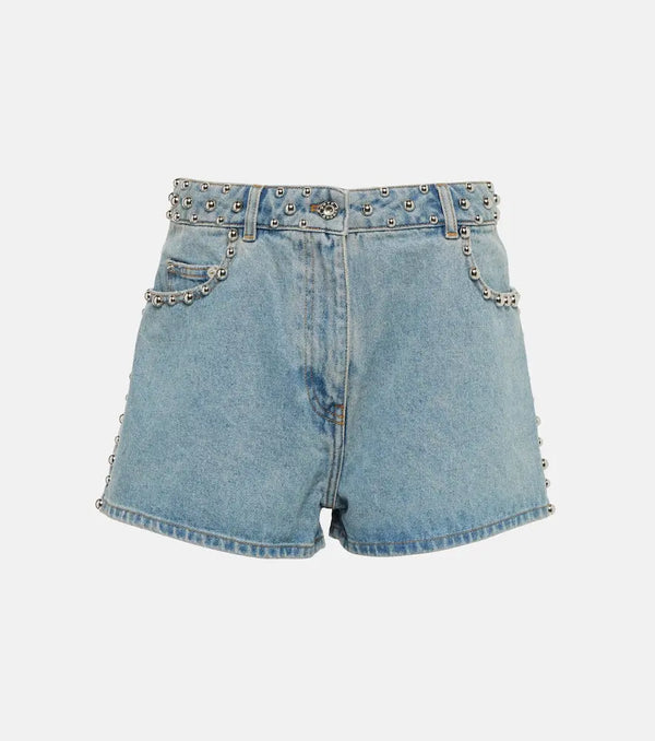 Rabanne Stud-embellished high-rise jean shorts | LYBSTORE