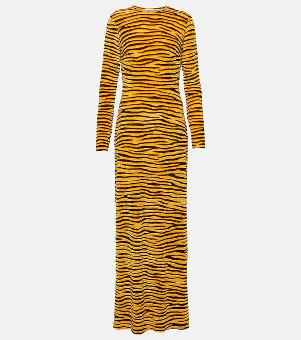 Rabanne Tiger-print velvet maxi dress | LYBSTORE