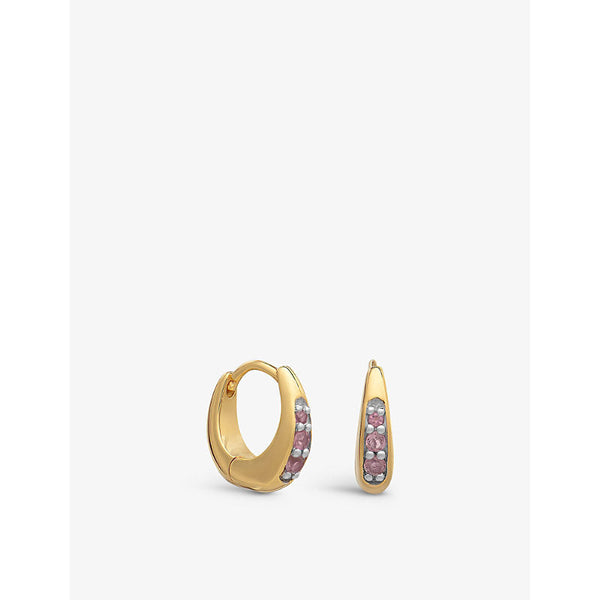 Womens Rachel Jackson Birthstone October 22ct yellow gold-plated sterling silver and tourmaline huggie hoop earrings