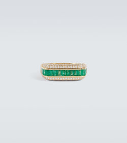 Rainbow K 18kt gold ring with emeralds and diamonds