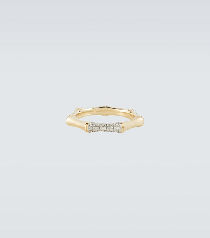 Rainbow K Bamboo 14kt gold ring with diamonds