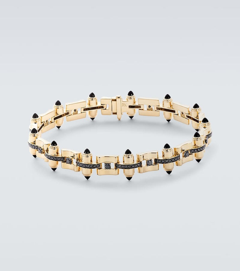 Rainbow K Celeste 14kt gold link bracelet with diamonds and onyx