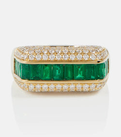 Rainbow K Empress 18kt gold ring with emeralds and diamonds