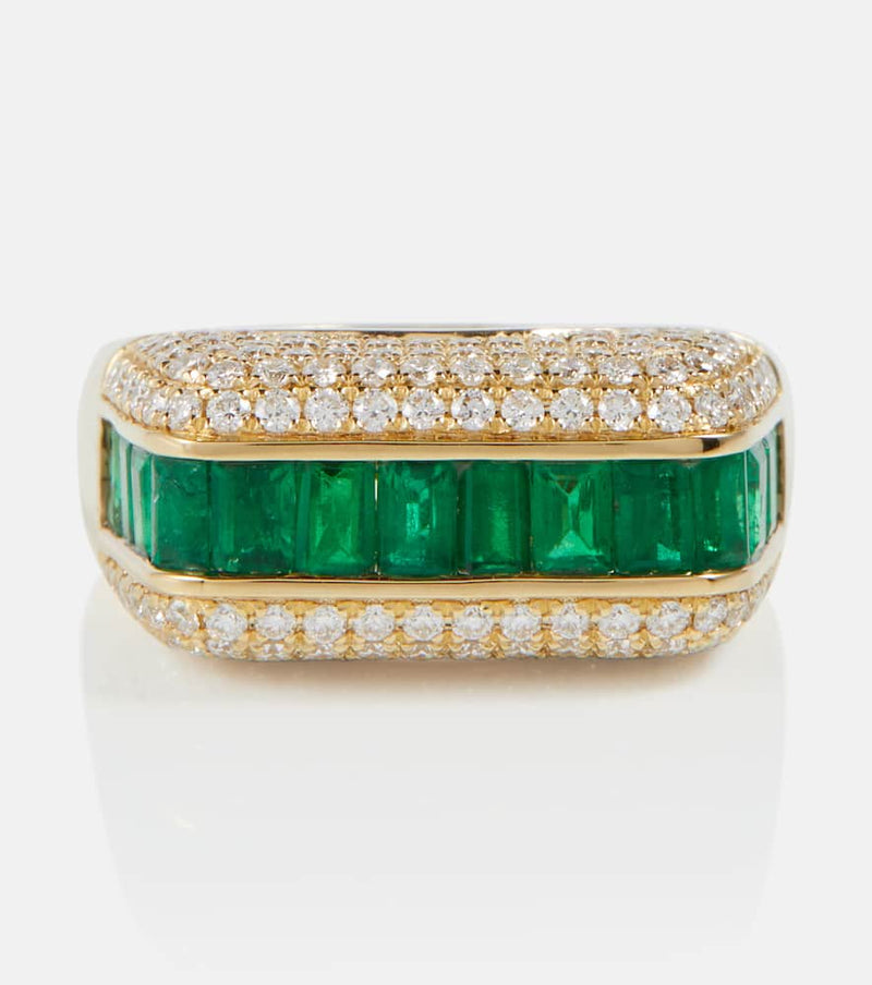 Rainbow K Empress 18kt gold ring with emeralds and diamonds