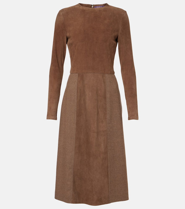 Ralph Lauren Collection Carlita flannel-trimmed suede midi dress