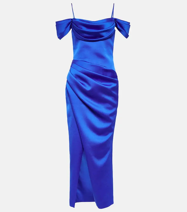 Rasario Draped off-shoulder satin gown | LYBSTORE