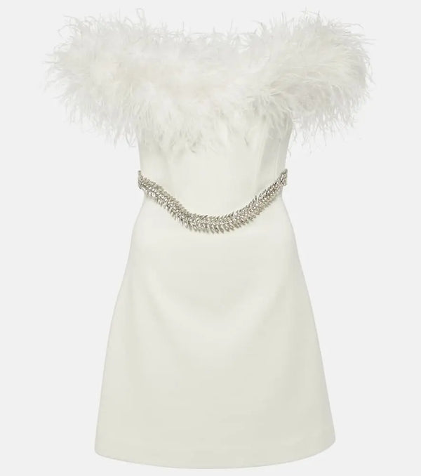 Rebecca Vallance Bridal Blanche feather-trimmed crêpe minidress | LYBSTORE