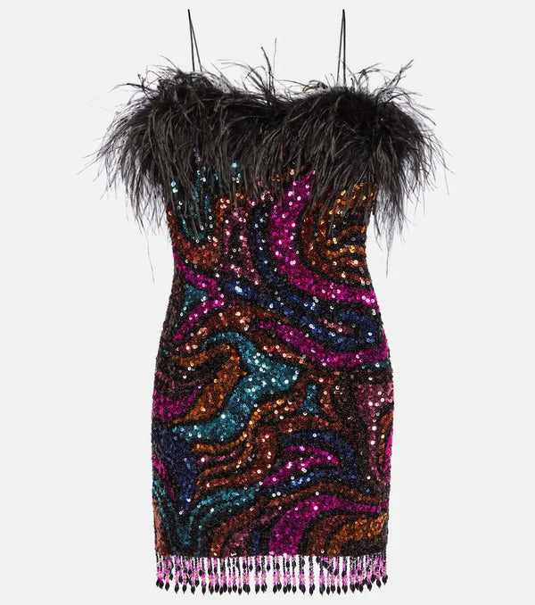 Rebecca Vallance Kiki sequined feather-trimmed minidress | LYBSTORE