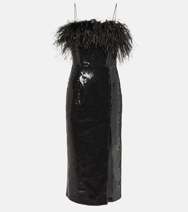 Rebecca Vallance Nika feather-trimmed midi dress