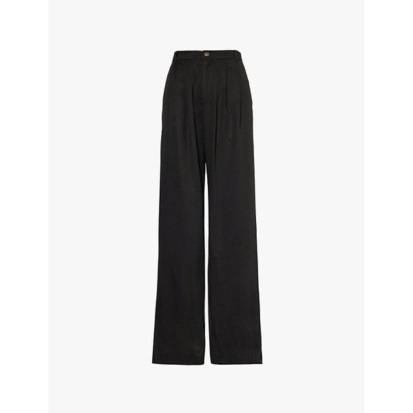 Womens Reformation Mason pleated straight-leg mid-rise woven trousers