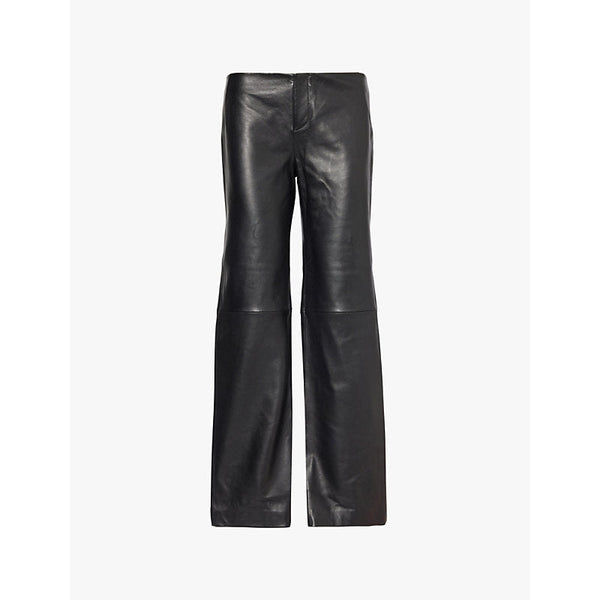 Womens Reformation Mid-rise straight-leg panelled leather trousers