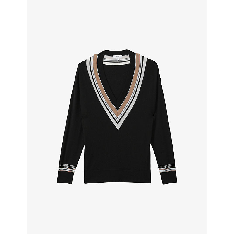 Reiss Abi colour-block relaxed-fit wool and cashmere-blend cardigan